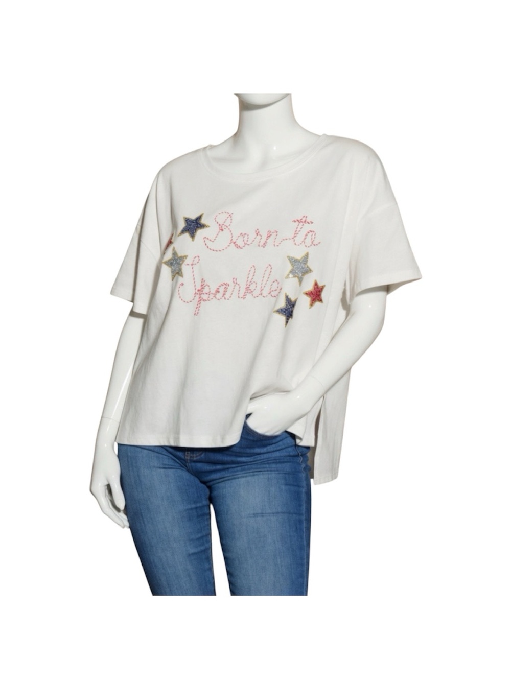 PEACH LOVE CALIFORNIA Born to Sparkle patriotic oversized tee S M L